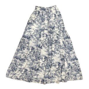 White and Blue Patterned Tiered Flowy Maxi Skirt Size Small